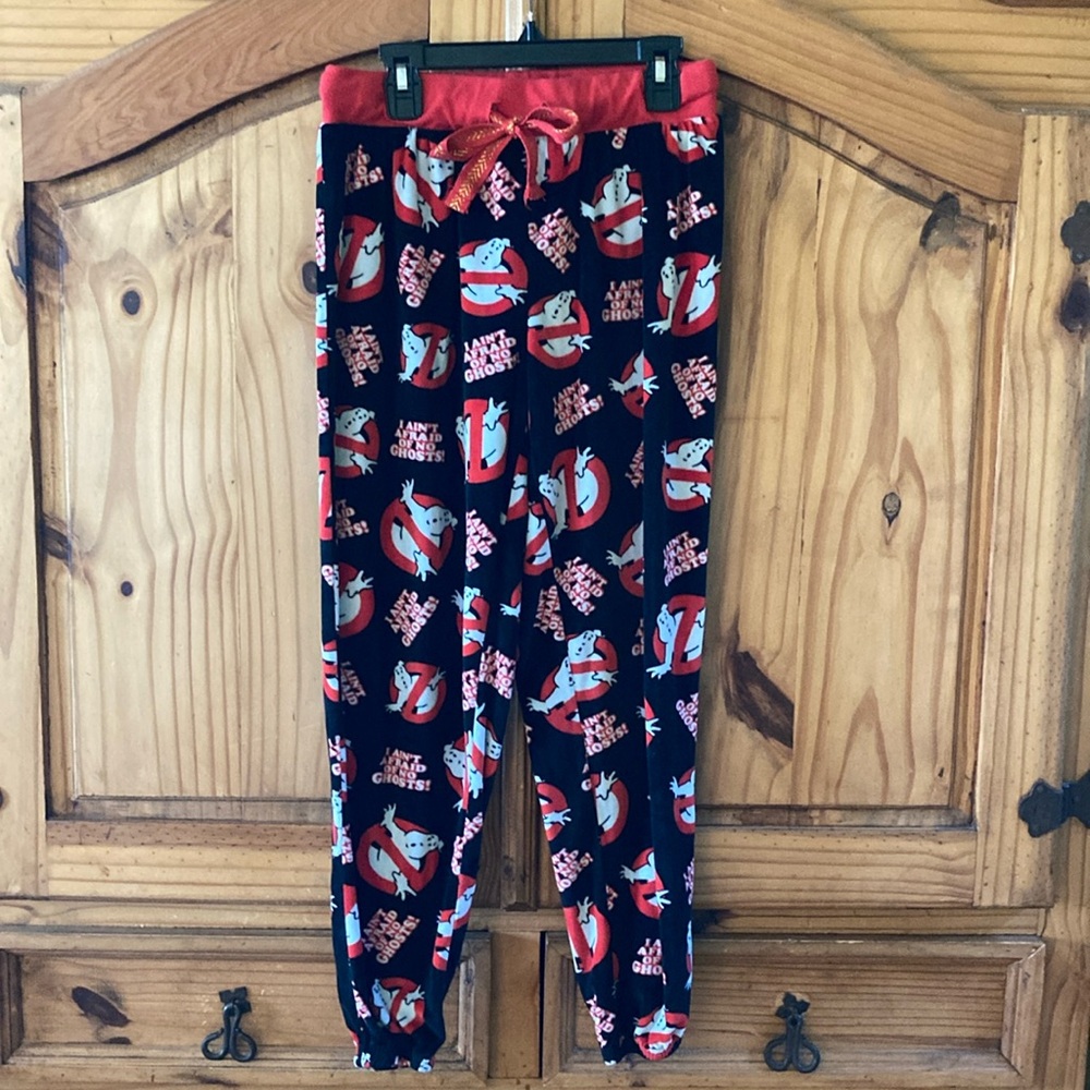 Women Ghostbusters black red pajama lounge sleep pants - size S (4/6)